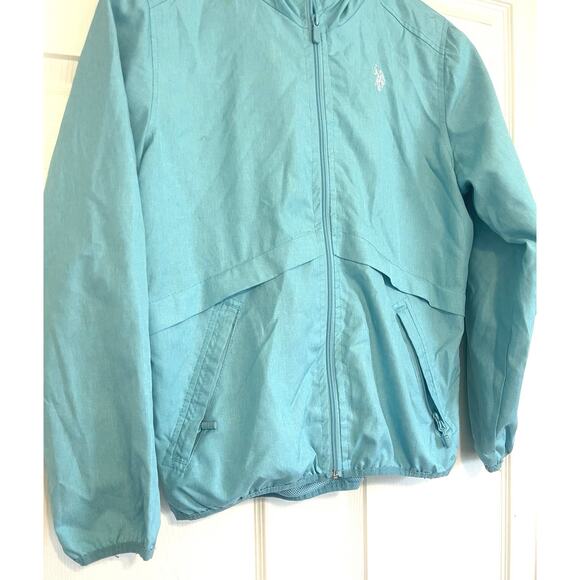 U.S Polo Assn, Full Zip Up HOODED WINDBREAKER Jacket--Size Large | Teal/ Blue - Picture 5 of 10
